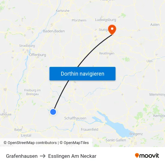 Grafenhausen to Esslingen Am Neckar map
