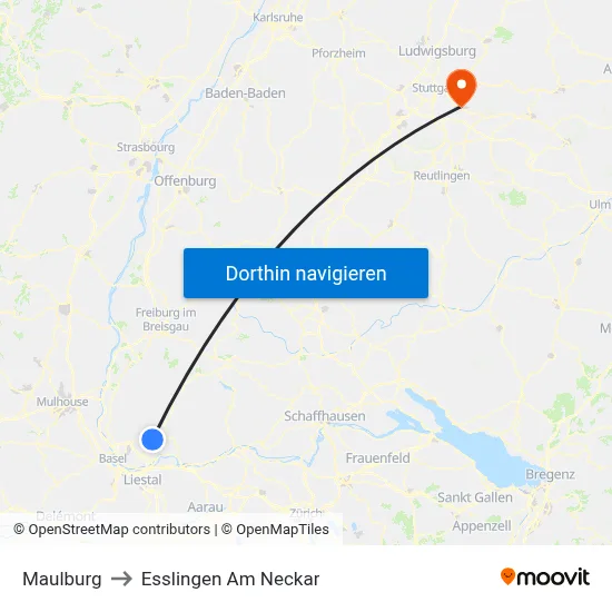 Maulburg to Esslingen Am Neckar map