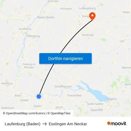 Laufenburg (Baden) to Esslingen Am Neckar map