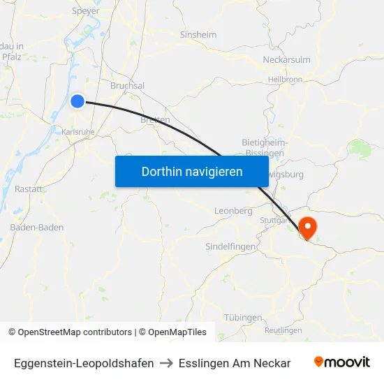 Eggenstein-Leopoldshafen to Esslingen Am Neckar map