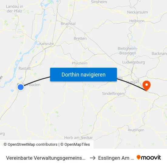Vereinbarte Verwaltungsgemeinschaft Sinzheim to Esslingen Am Neckar map