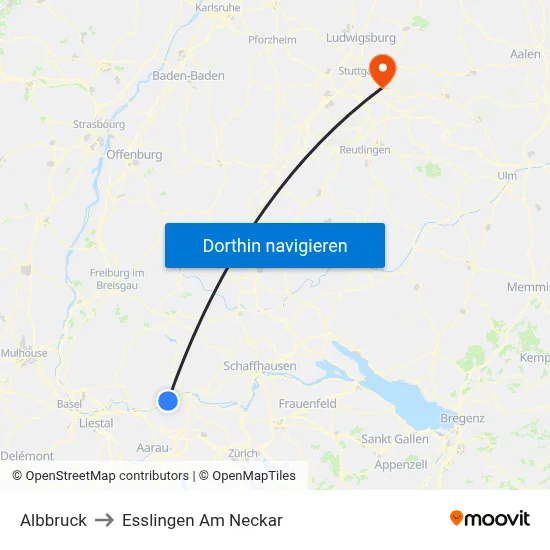 Albbruck to Esslingen Am Neckar map
