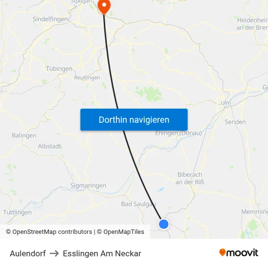 Aulendorf to Esslingen Am Neckar map