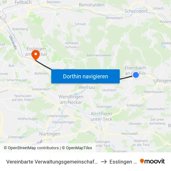 Vereinbarte Verwaltungsgemeinschaft Der Stadt Ebersbach An Der Fils to Esslingen Am Neckar map