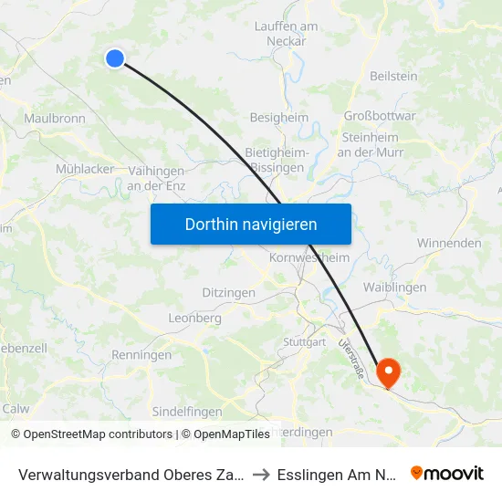Verwaltungsverband Oberes Zabergäu to Esslingen Am Neckar map