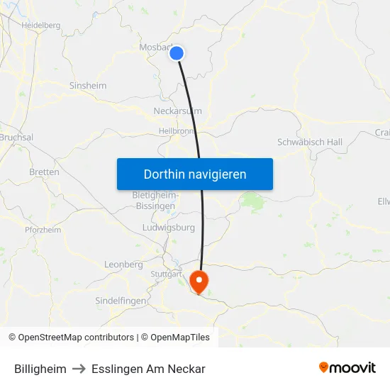 Billigheim to Esslingen Am Neckar map
