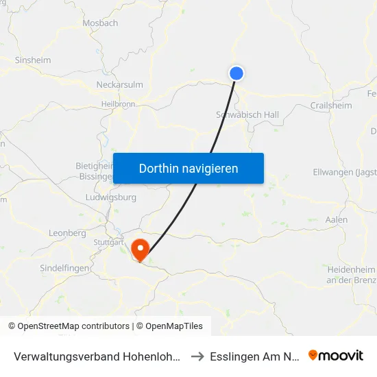 Verwaltungsverband Hohenloher Ebene to Esslingen Am Neckar map
