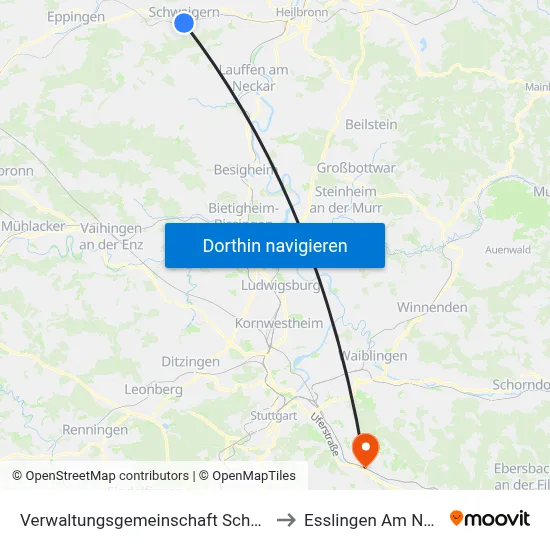 Verwaltungsgemeinschaft Schwaigern to Esslingen Am Neckar map