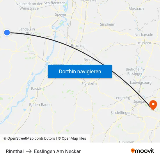 Rinnthal to Esslingen Am Neckar map