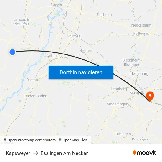 Kapsweyer to Esslingen Am Neckar map