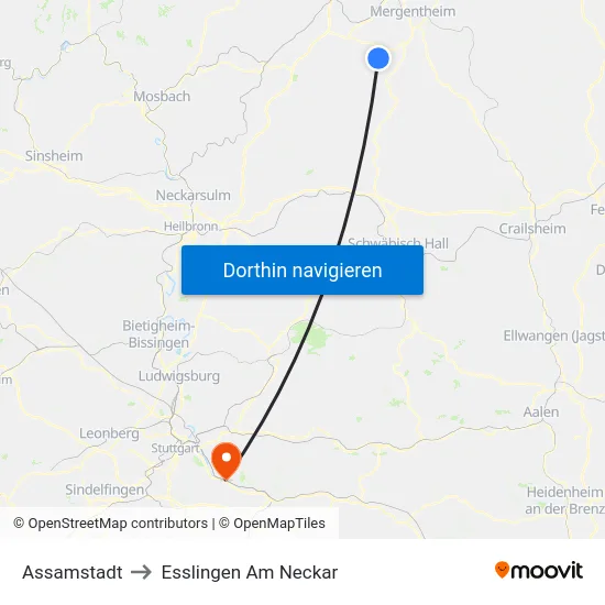 Assamstadt to Esslingen Am Neckar map