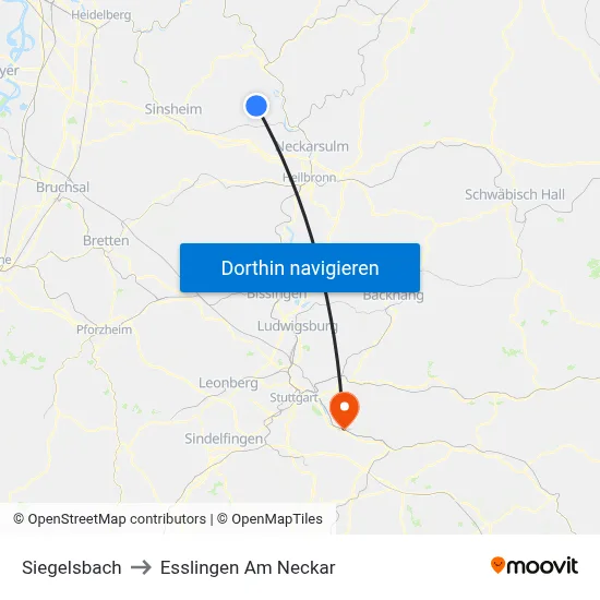 Siegelsbach to Esslingen Am Neckar map
