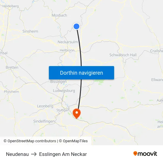 Neudenau to Esslingen Am Neckar map