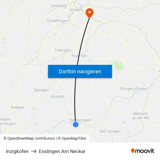 Inzigkofen to Esslingen Am Neckar map