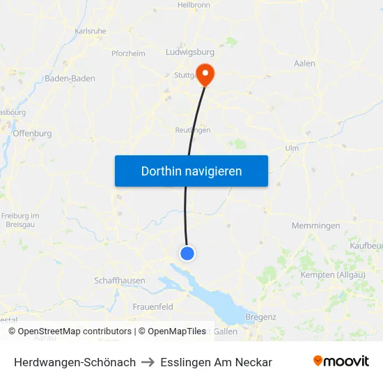 Herdwangen-Schönach to Esslingen Am Neckar map