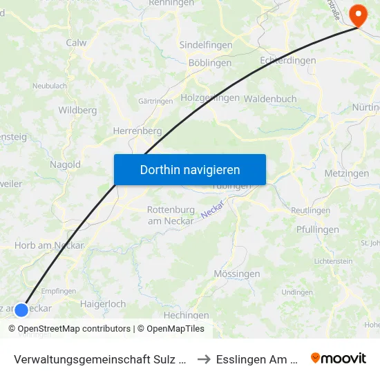 Verwaltungsgemeinschaft Sulz am Neckar to Esslingen Am Neckar map