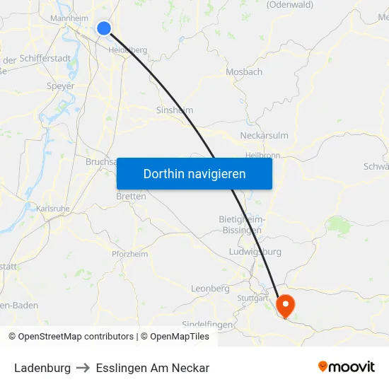 Ladenburg to Esslingen Am Neckar map