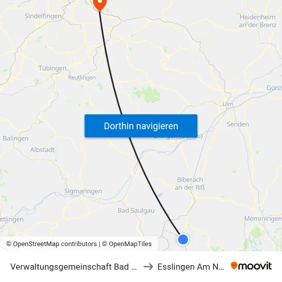 Verwaltungsgemeinschaft Bad Waldsee to Esslingen Am Neckar map