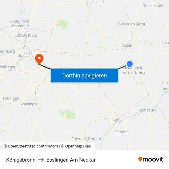Königsbronn to Esslingen Am Neckar map
