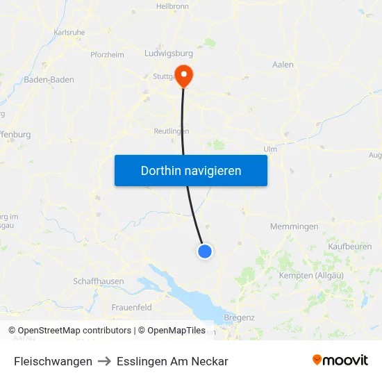 Fleischwangen to Esslingen Am Neckar map