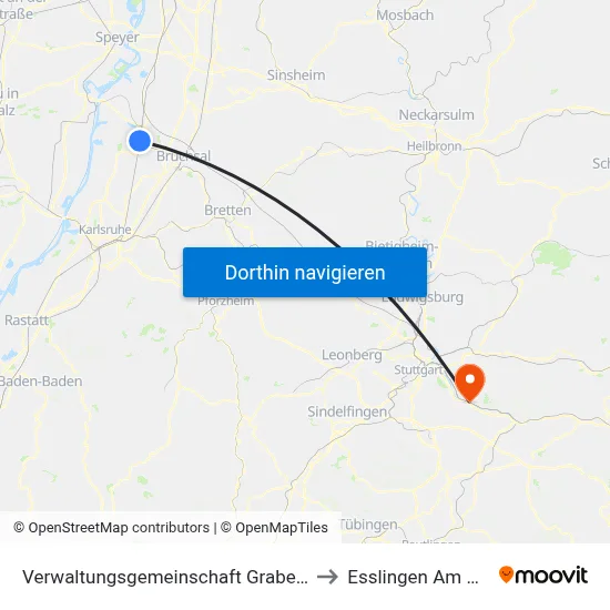Verwaltungsgemeinschaft Graben-Neudorf to Esslingen Am Neckar map