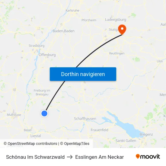 Schönau Im Schwarzwald to Esslingen Am Neckar map