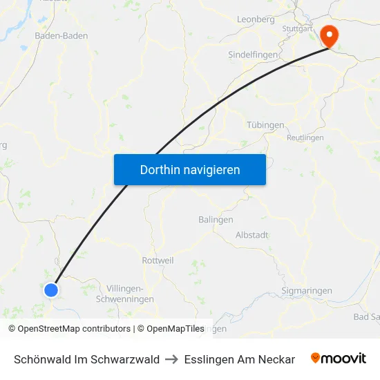 Schönwald Im Schwarzwald to Esslingen Am Neckar map
