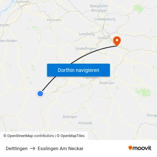 Dettlingen to Esslingen Am Neckar map