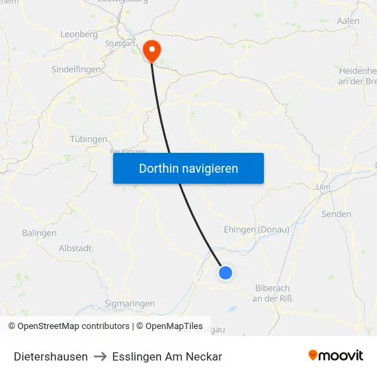 Dietershausen to Esslingen Am Neckar map