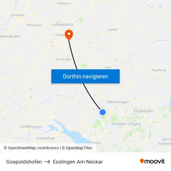 Gospoldshofen to Esslingen Am Neckar map