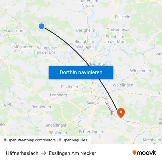 Häfnerhaslach to Esslingen Am Neckar map