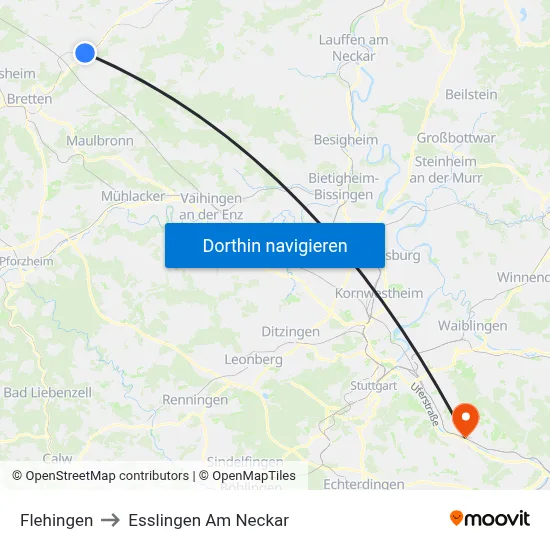 Flehingen to Esslingen Am Neckar map