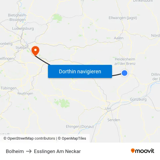 Bolheim to Esslingen Am Neckar map