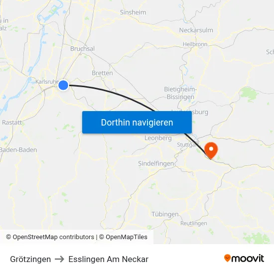 Grötzingen to Esslingen Am Neckar map