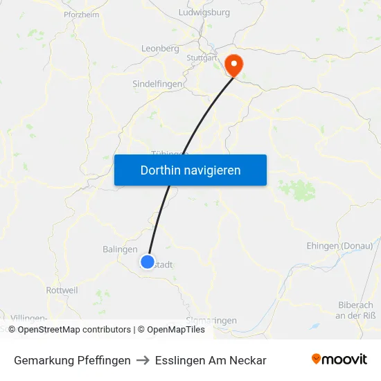 Gemarkung Pfeffingen to Esslingen Am Neckar map