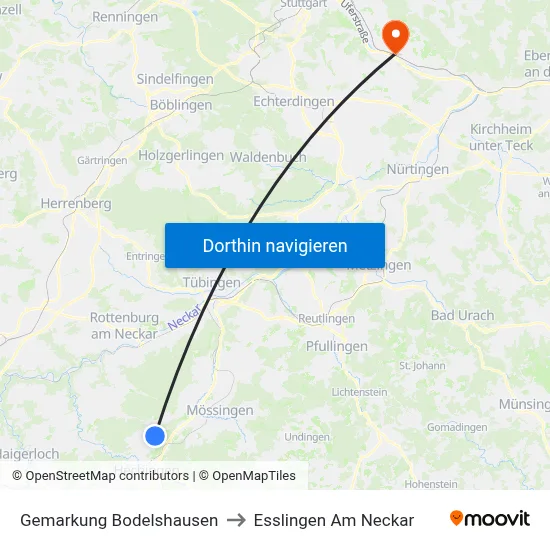 Gemarkung Bodelshausen to Esslingen Am Neckar map