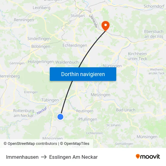 Immenhausen to Esslingen Am Neckar map
