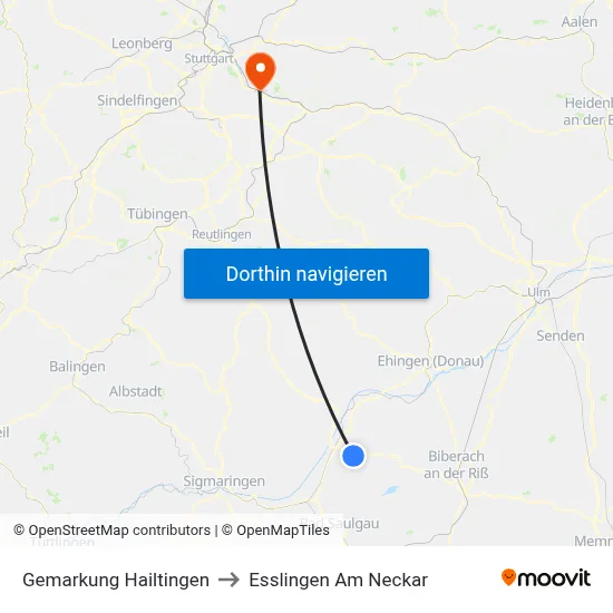 Gemarkung Hailtingen to Esslingen Am Neckar map