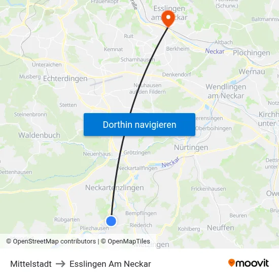Mittelstadt to Esslingen Am Neckar map
