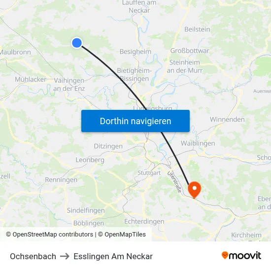 Ochsenbach to Esslingen Am Neckar map