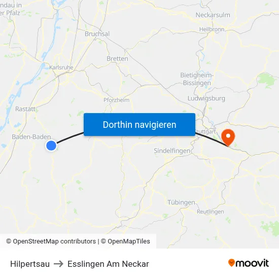 Hilpertsau to Esslingen Am Neckar map