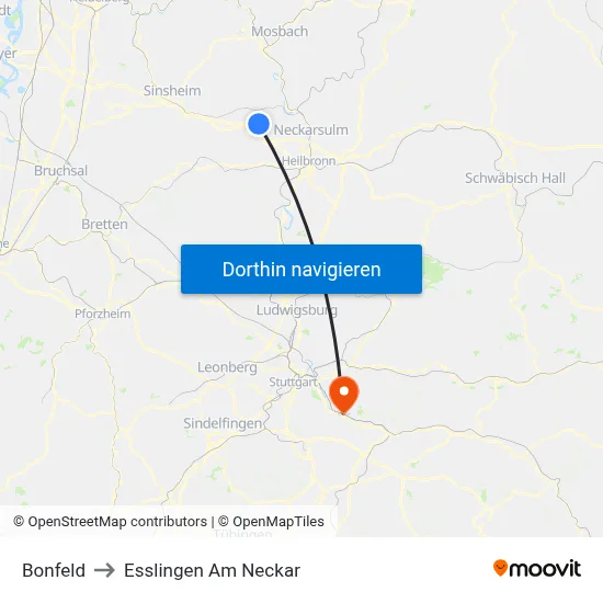 Bonfeld to Esslingen Am Neckar map