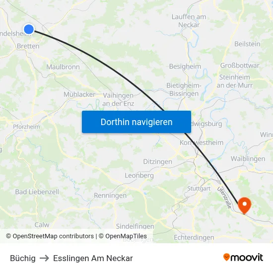 Büchig to Esslingen Am Neckar map