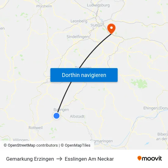 Gemarkung Erzingen to Esslingen Am Neckar map