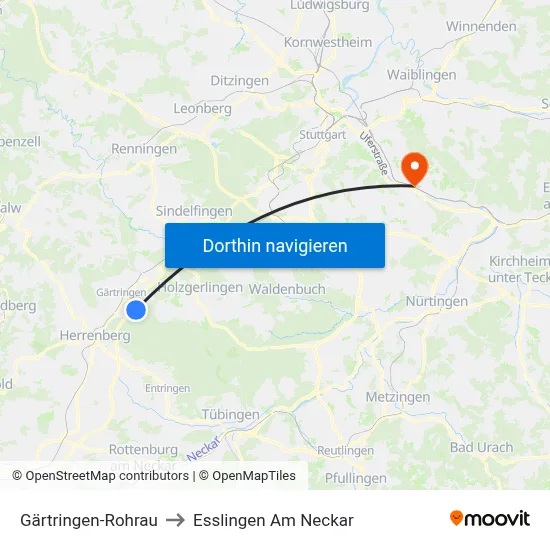 Gärtringen-Rohrau to Esslingen Am Neckar map