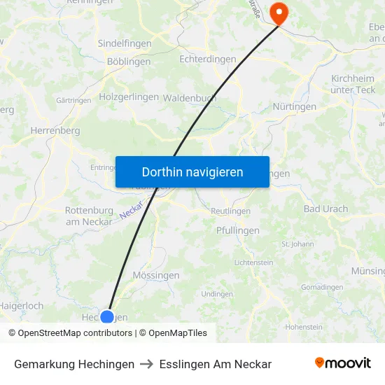 Gemarkung Hechingen to Esslingen Am Neckar map