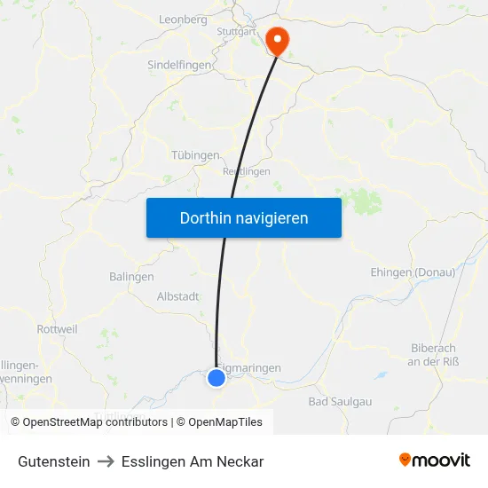 Gutenstein to Esslingen Am Neckar map