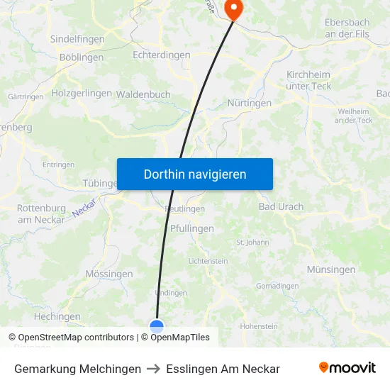 Gemarkung Melchingen to Esslingen Am Neckar map
