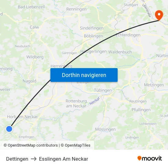 Dettingen to Esslingen Am Neckar map
