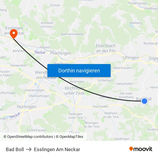 Bad Boll to Esslingen Am Neckar map